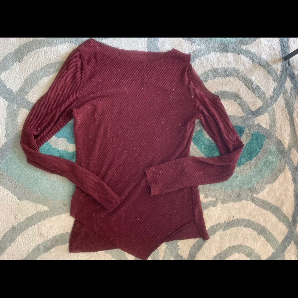 New Spangles Red Off Shoulder Knit Yoga Top Asymm